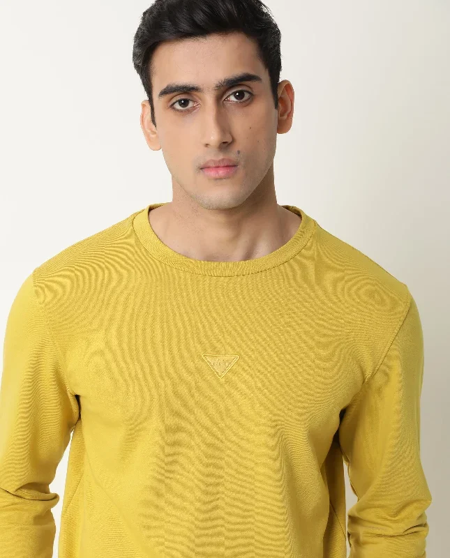 Rare Rabbit Men'S Eden Yellow Sweatshirt Crew Neck Full Sleeves Slim Fit