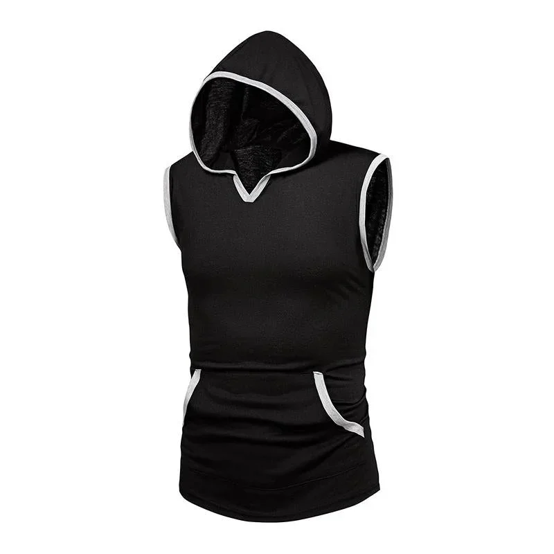 Men's Casual Colorblock Hooded Loose Breathable Sports Tank Top 85571588M