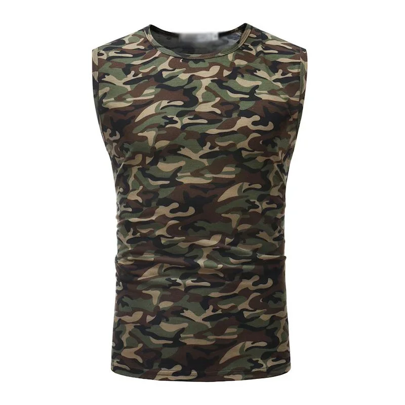 Men's Casual Round Neck Slim Fit Camouflage Sports Tank Top 77705629M