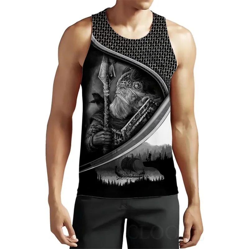 Men's Casual Round Neck Viking Print Tank Top 08728858M