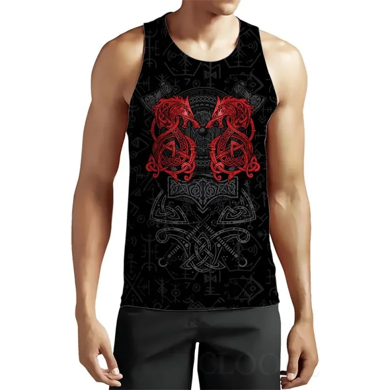 Men's Casual Round Neck Viking Print Tank Top 49213756M