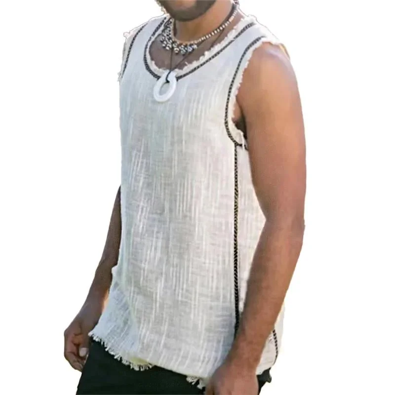 Men's Casual Solid Color Stitching Round Neck Tank Top 91581509Y