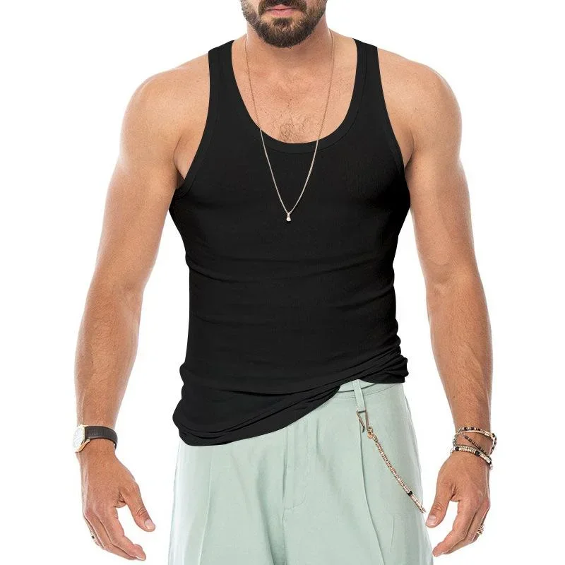 Men's Elastic Tight Solid Color Sports Tank Top 70342283X