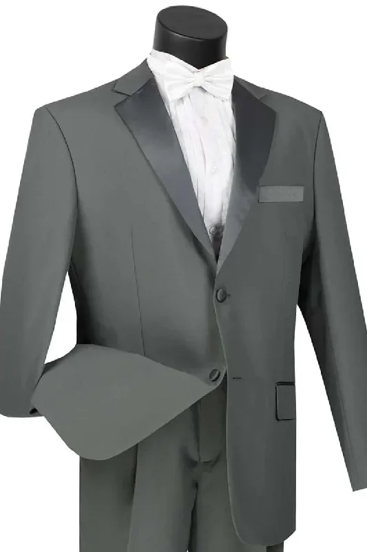 Mens Gray Tuxedo - Grey Wedding Suit-Mens Classic 2 Button Poplin Tuxedo In Grey