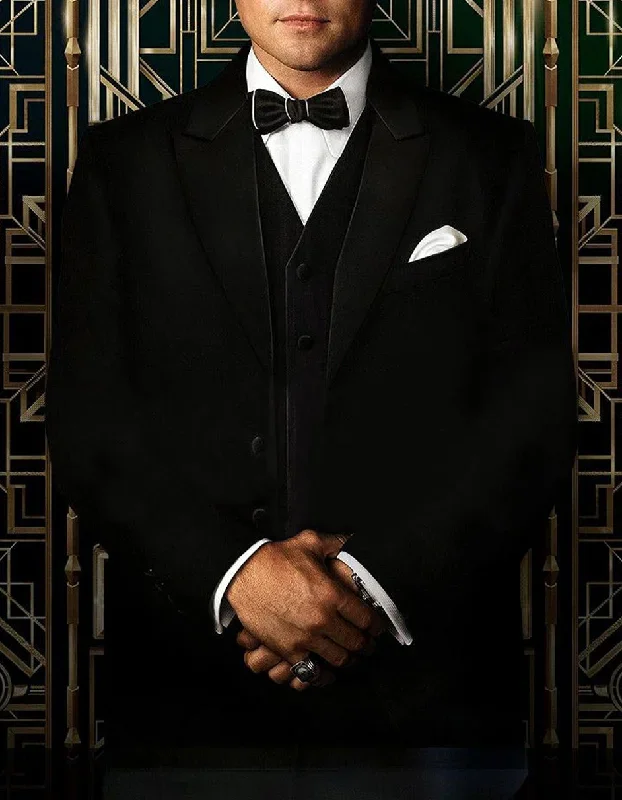 Mens Great Gatsby | Leonardo Dicaprio Vested Tuxedo in Black