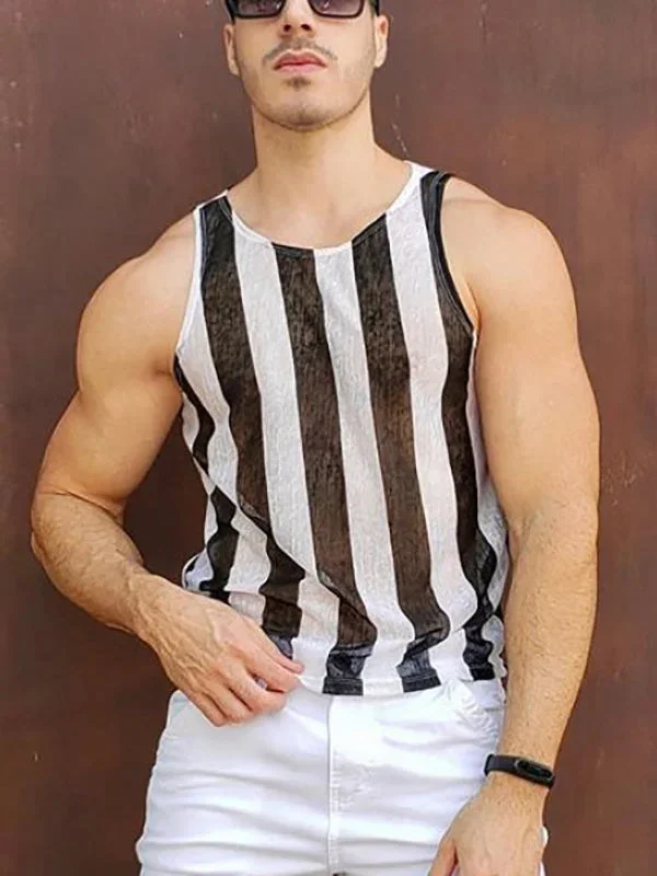 Men's Sexy See Through Striped Vest SKUH24505