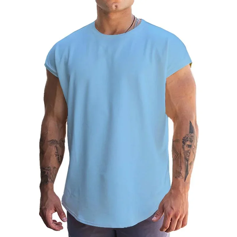 Men's Solid Loose Round Neck Half Sleeve Sports Fitness Tank Top 75829733Z