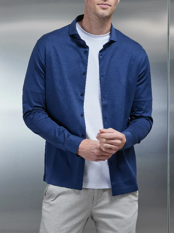 Mercerised Cotton Overshirt in Navy