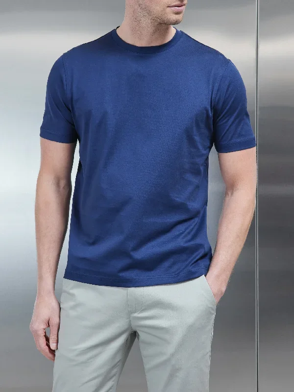 Mercerised Cotton T-shirt in Navy