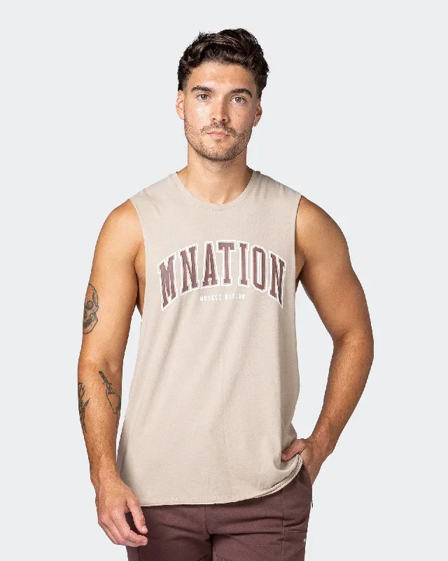 MNation Varsity Drop Arm Vintage Tank - Washed Bone