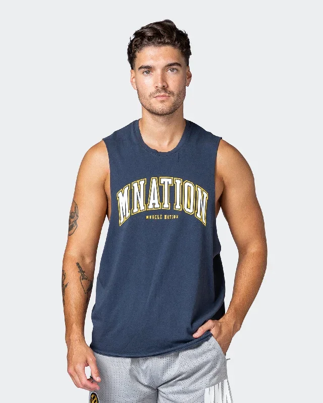 MNation Varsity Drop Arm Vintage Tank - Washed Dark Navy