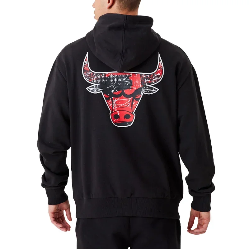 New Era Mens Chicago Bulls Infill Team Logo Oversized Hoodie - Black