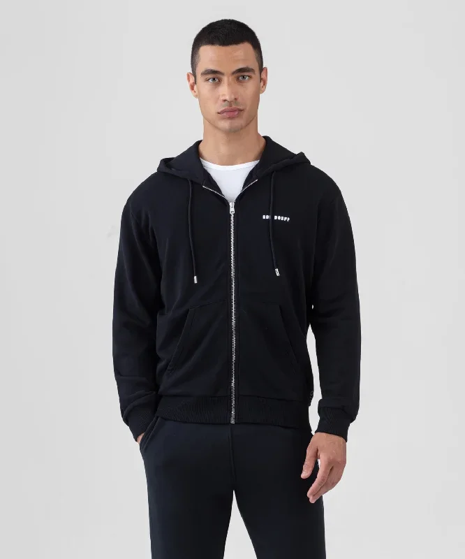 Organic Cotton Zipped Relaxed Fit Hoodie: Black