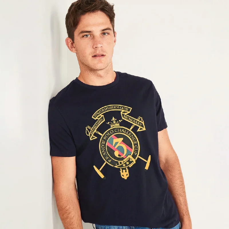 Polo Republica Men's Challenge 3 Badge Printed Crew Neck Tee Shirt