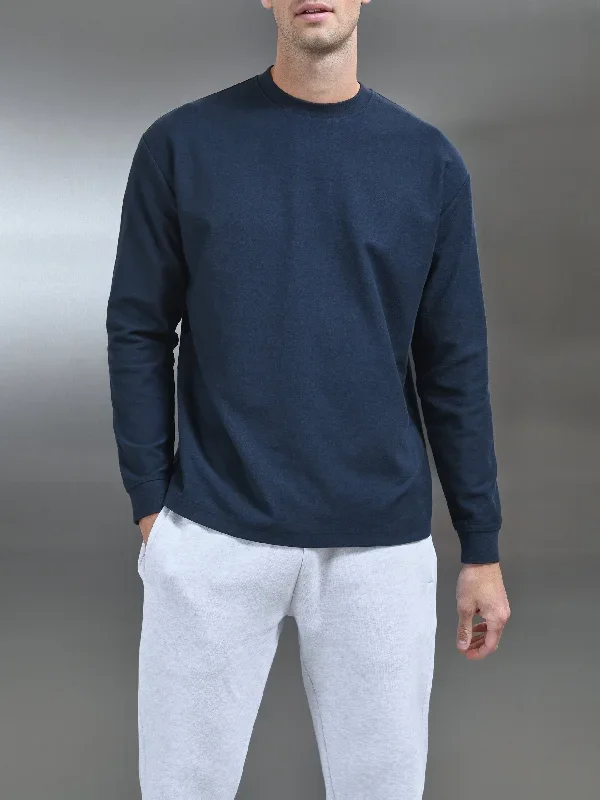 Relaxed Fit Long Sleeve T-Shirt in Navy