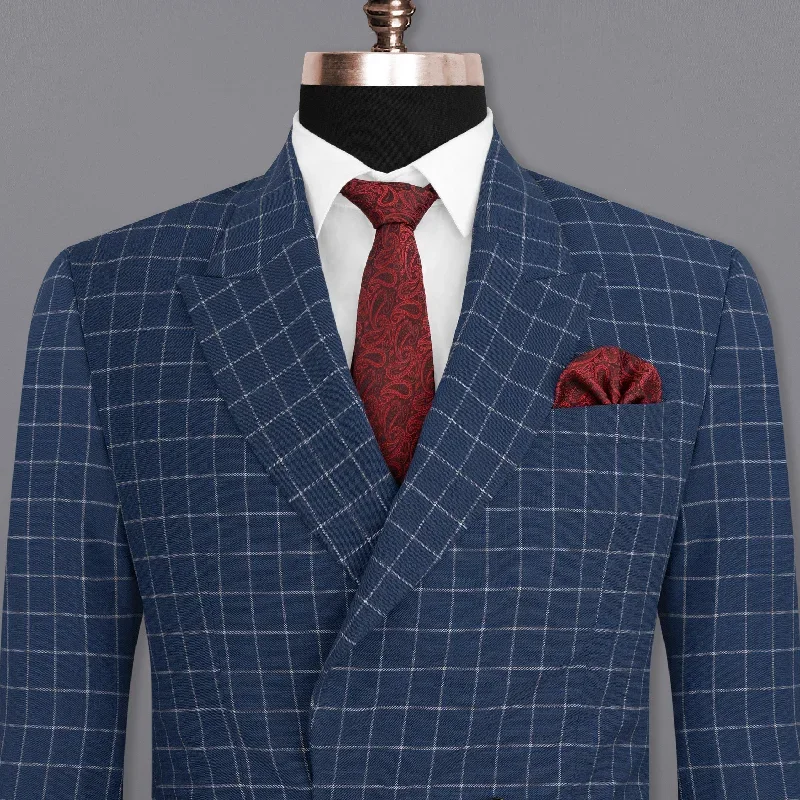 Rhino Blue Super fine Checkered Double Breasted Premium Cotton Blazer