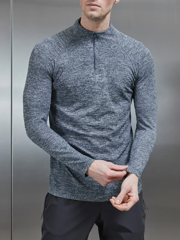 Seamless Performance Quarter Zip in Marl Grey