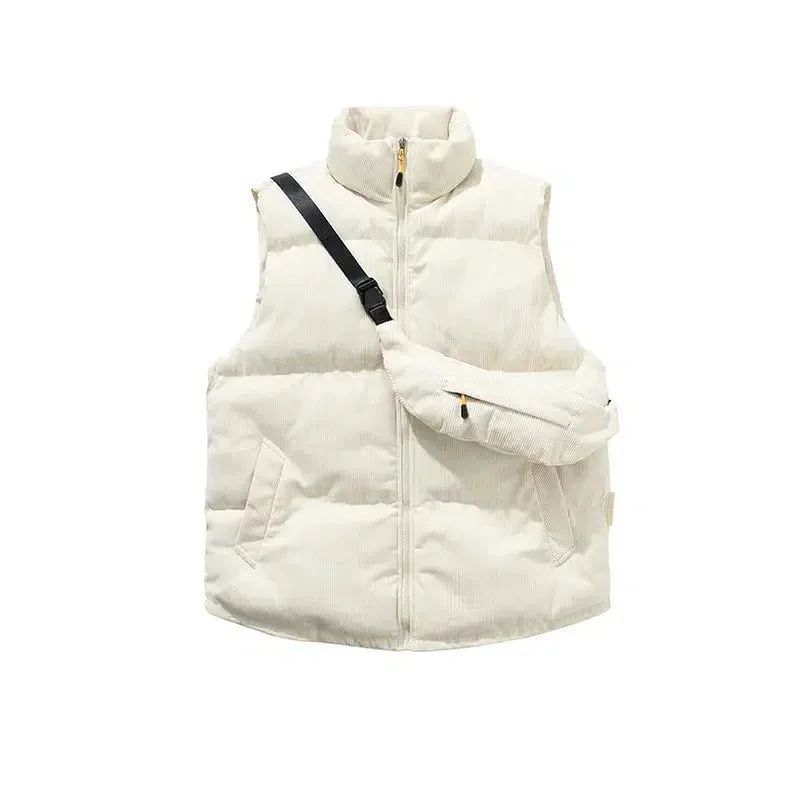 Sleeveless Stand Collar Coat with Bag