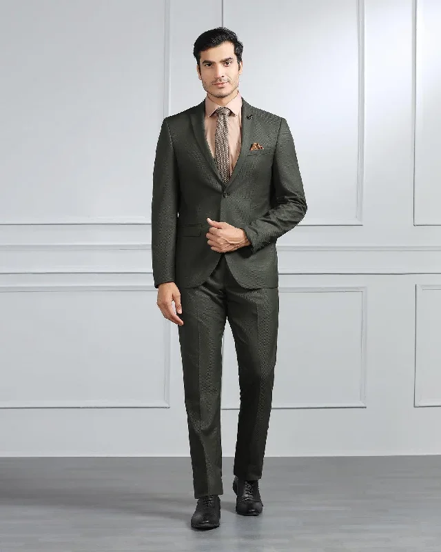 Two Piece Dark Green Textured Formal Suit - Valcon