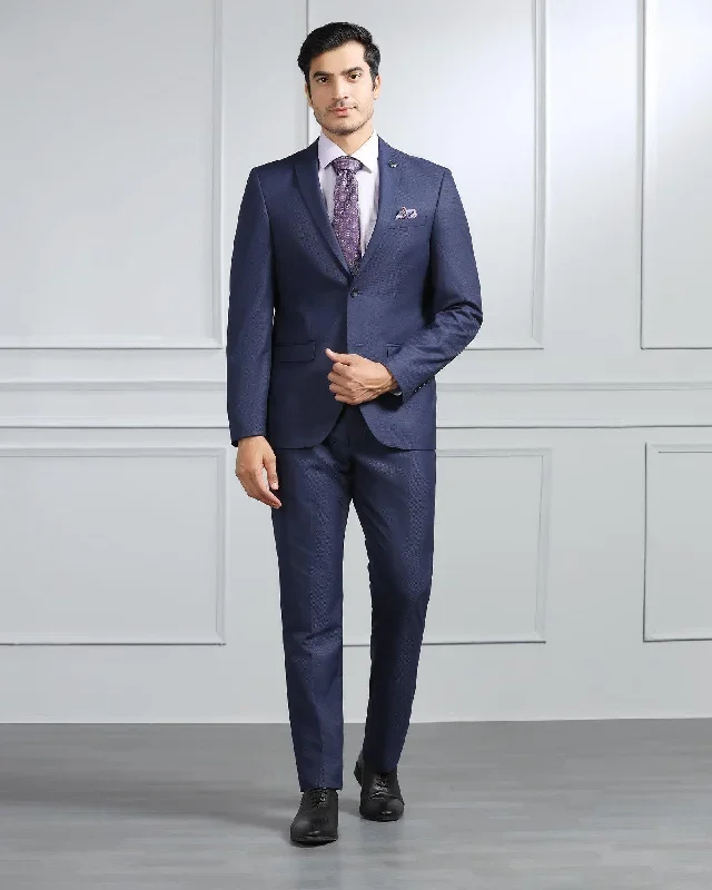 Two Piece Navy Textured Formal Suit - Valcon