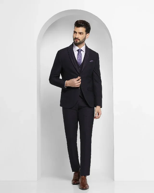 Tuxedo Three Piece Burgandy Textured Formal Suit - Igor