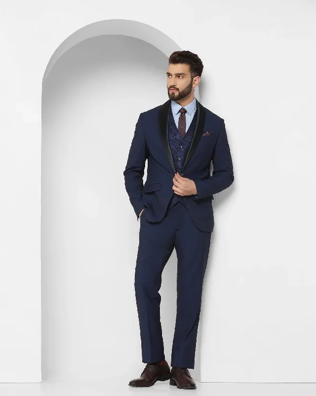 Tuxedo Three Piece Navy Textured Formal Suit - Rodrigo