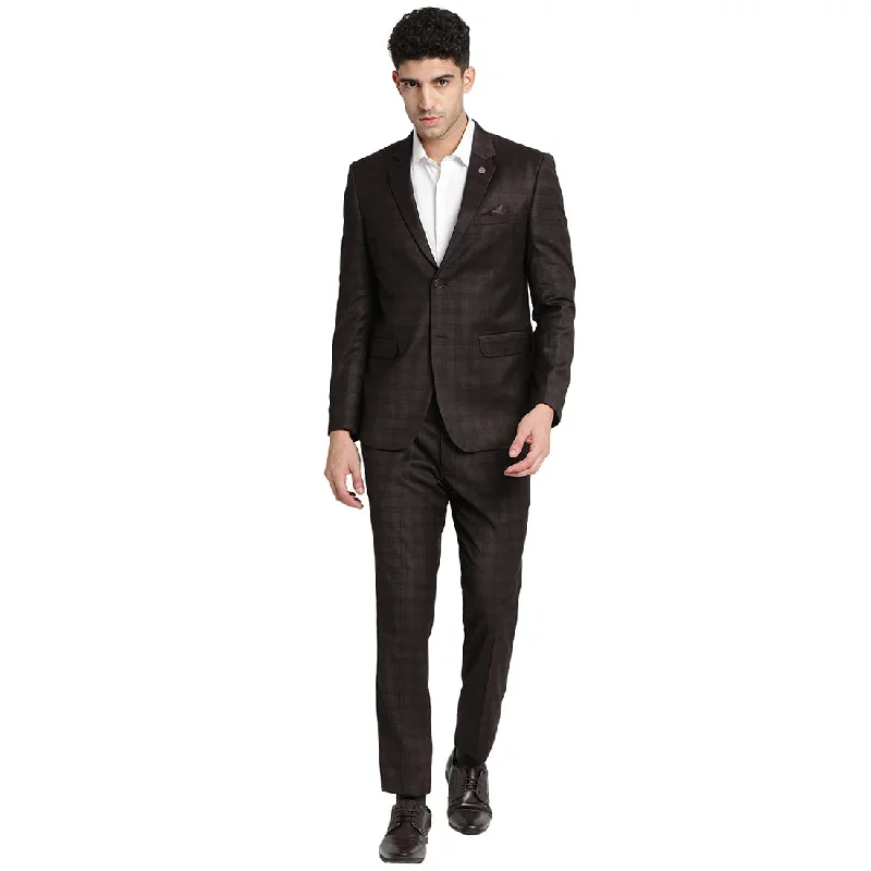 Turtle Men Brown Self Design Slim Fit Suit (2 Piece)