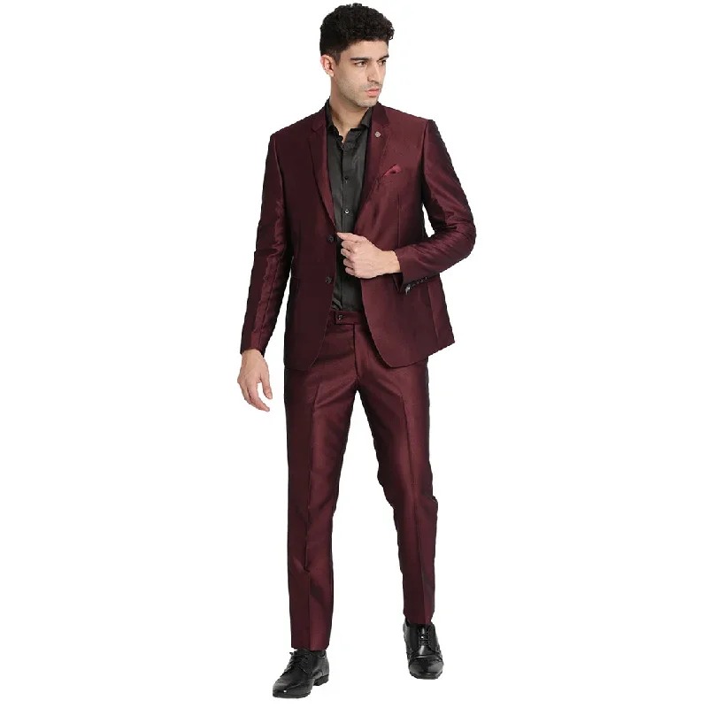 Turtle Men Maroon Self Design Slim Fit Suit (2 Piece)