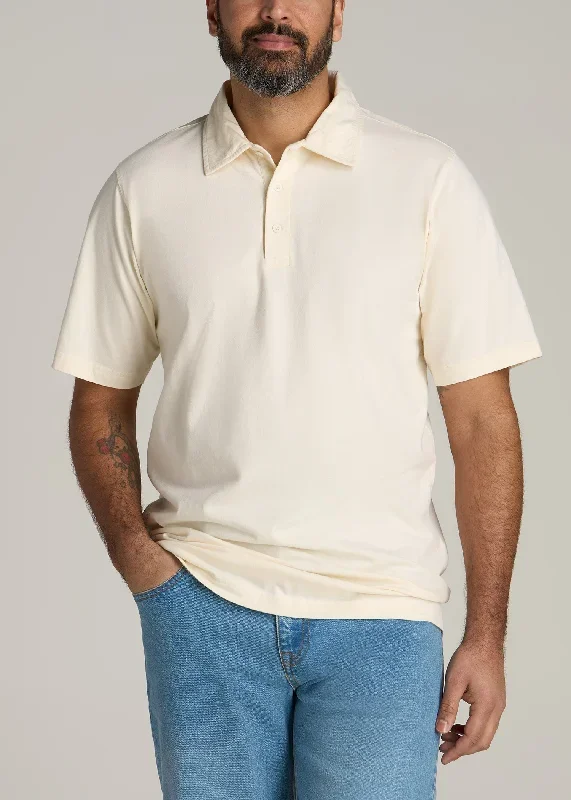 LJ&S Ultra Soft Short Sleeve Cotton Polo for Tall Men in Antique White